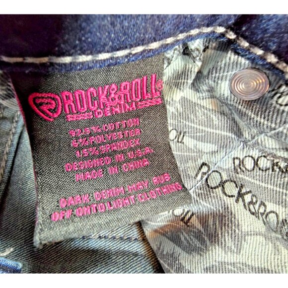 Rock & Roll Denim High Rise Trouser Flare Jeans Womens 27x34 Button Fly Stretch - Picture 14 of 16